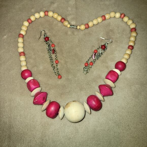 Unbranded Jewelry - Wooden handmade necklace and screw closure shepherds hook earrings